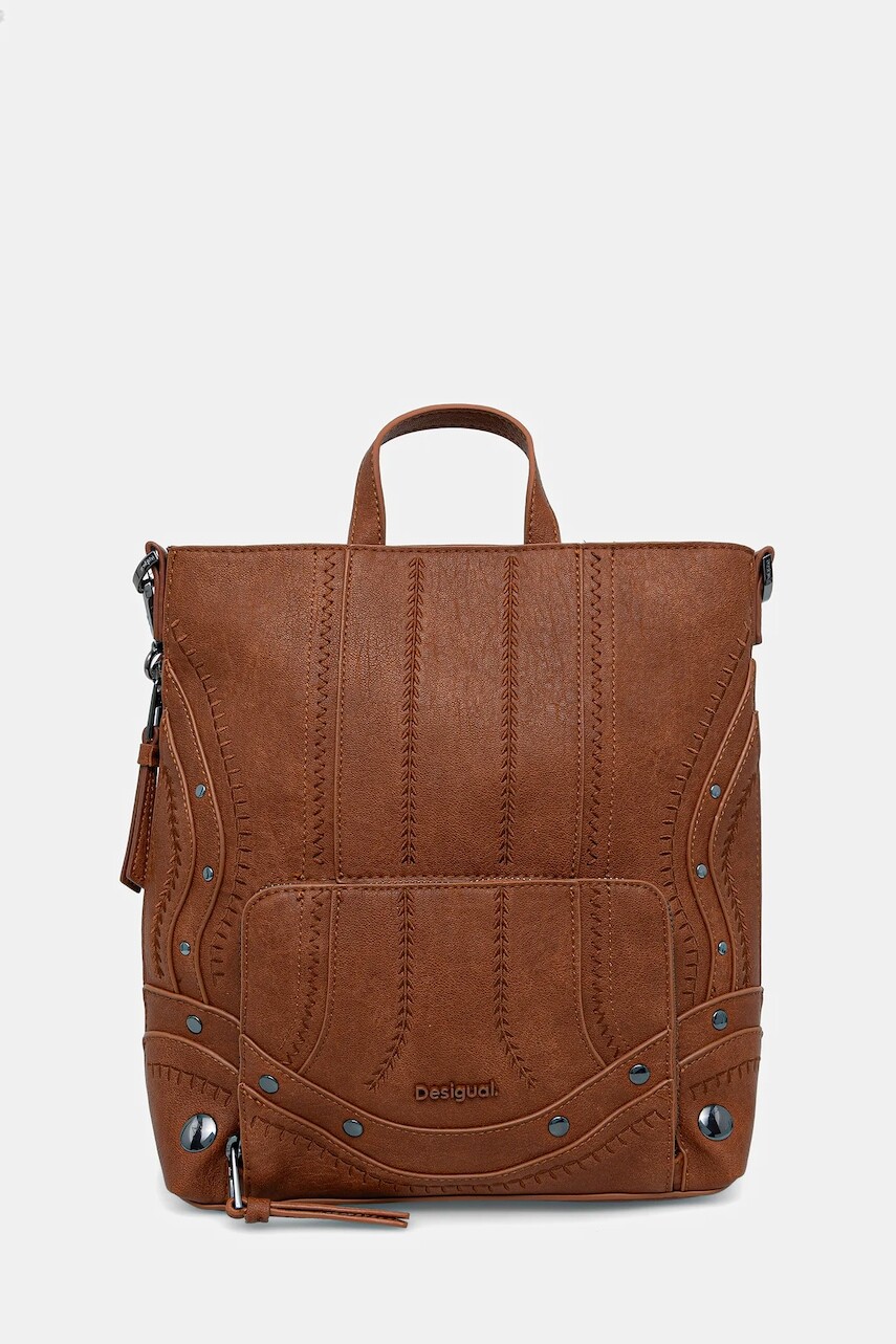 Ruksak Desigual EMBRO PATCH PRETORIA dámsky, hnedá farba, malý, jednofarebný, 25WAKP23