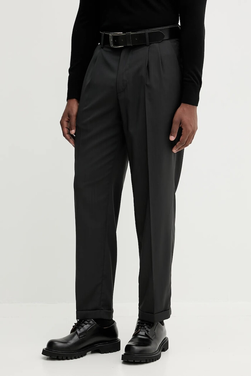 Vlnené nohavice BARENA VENEZIA Pantalone Drapier čierna farba, rovný strih, PAU5257.478