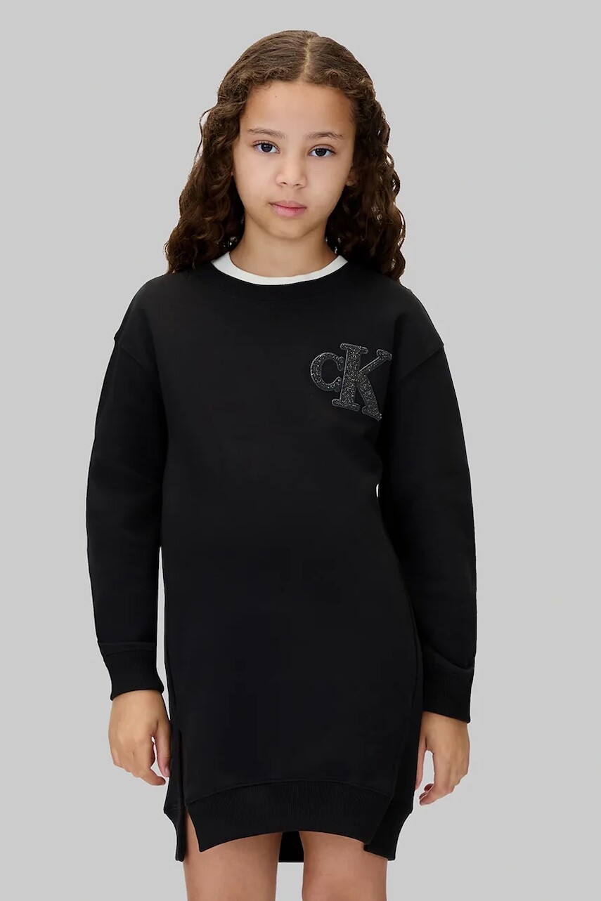 Dievčenské šaty Calvin Klein Jeans čierna farba, mini, oversize, IG0IG03009
