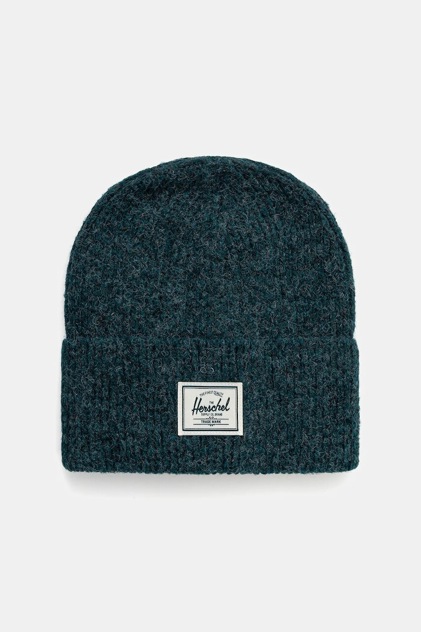 Čiapka s prímesou vlny Herschel Super Soft zelená farba, 50481-06551-OS