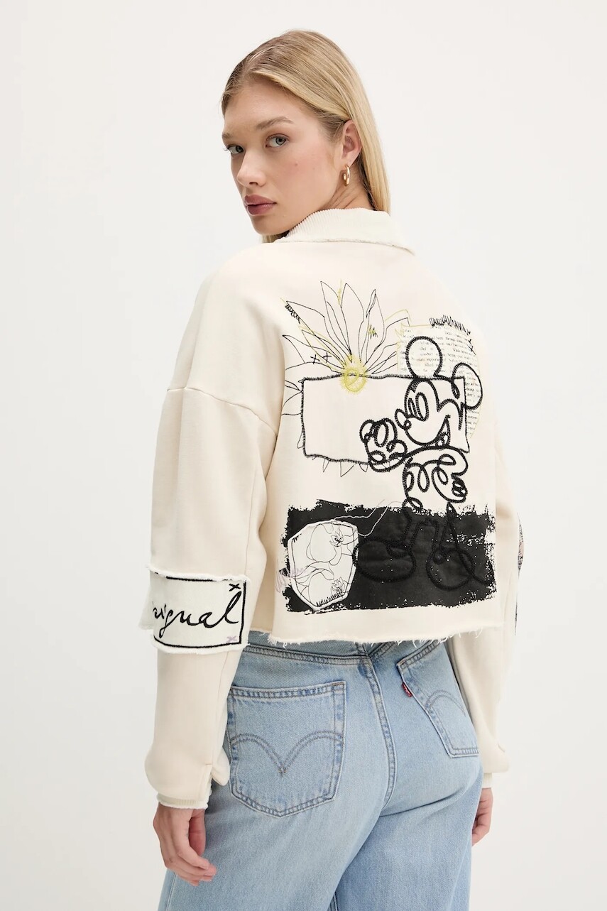 Bavlnená bunda Desigual DISNEY MICKEY béžová farba, prechodná, 25WWSK16