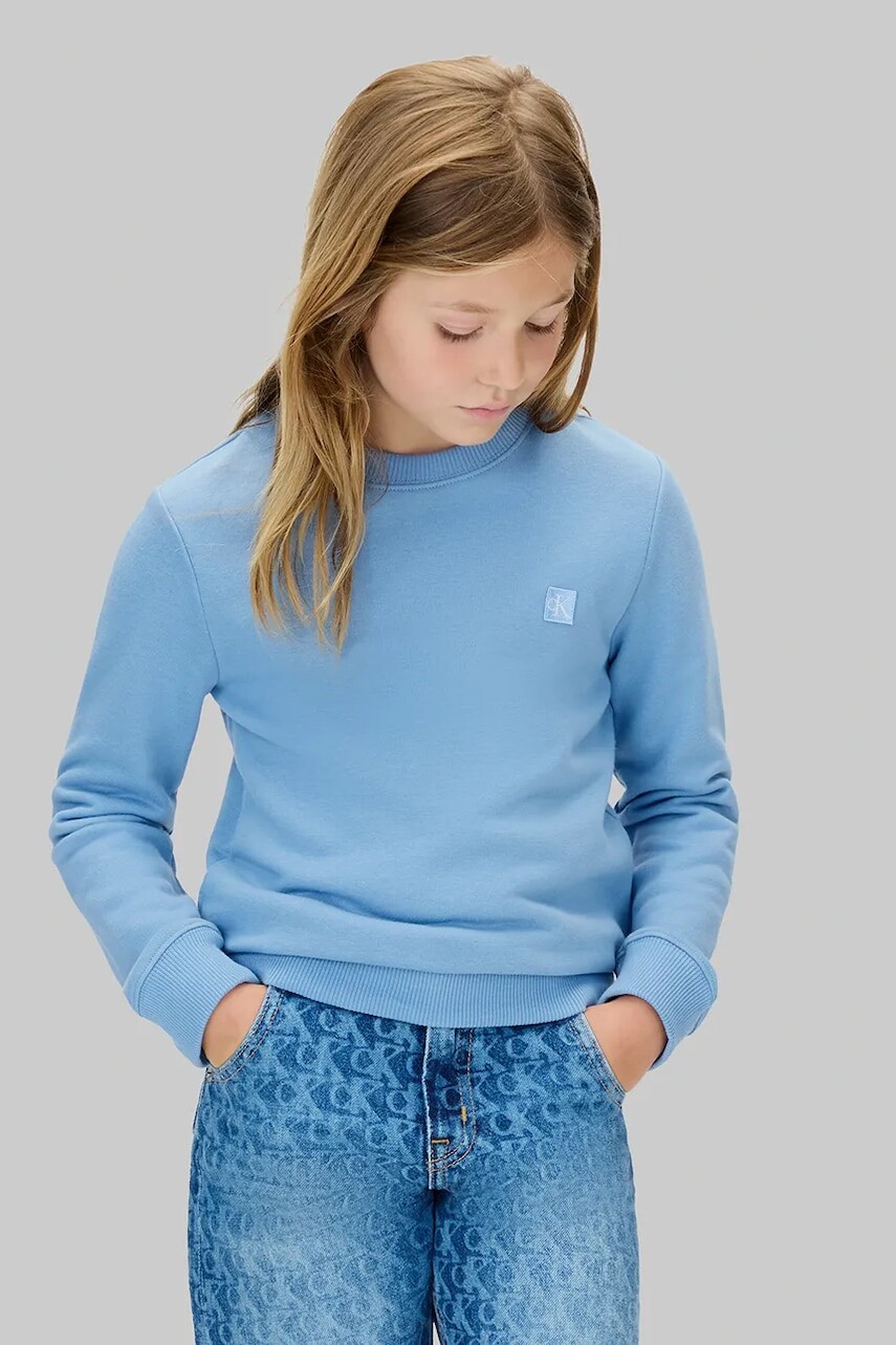 Detská mikina Calvin Klein Jeans modrá farba, jednofarebná, IU0IU00570
