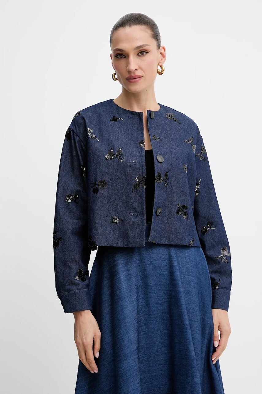 Rifľová bunda Marella Emme by Marella tmavomodrá farba, jednoradová, 2525046111200