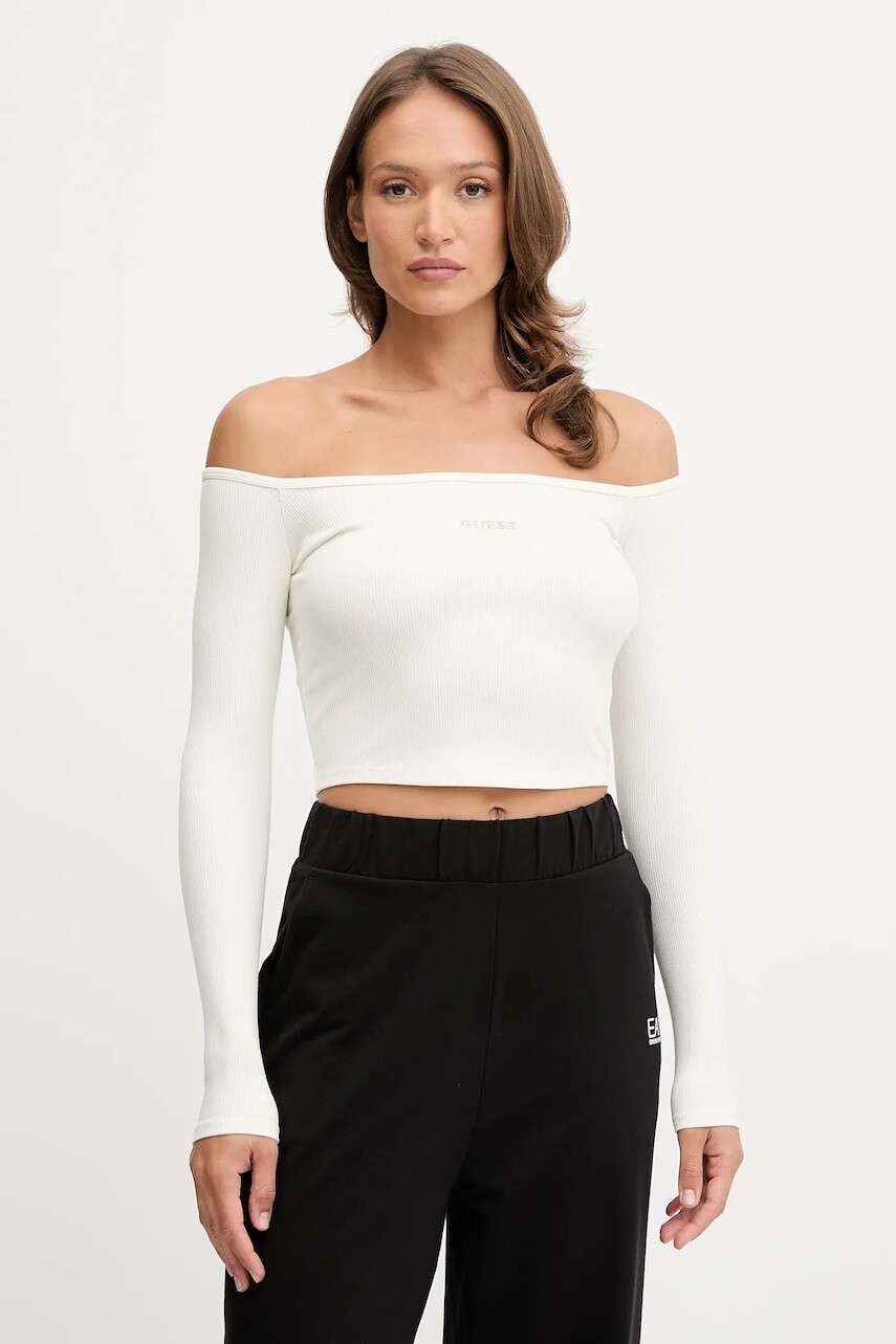 Tričko s dlhým rukávom Guess CARLA béžová farba, V5YP07 K8RT2