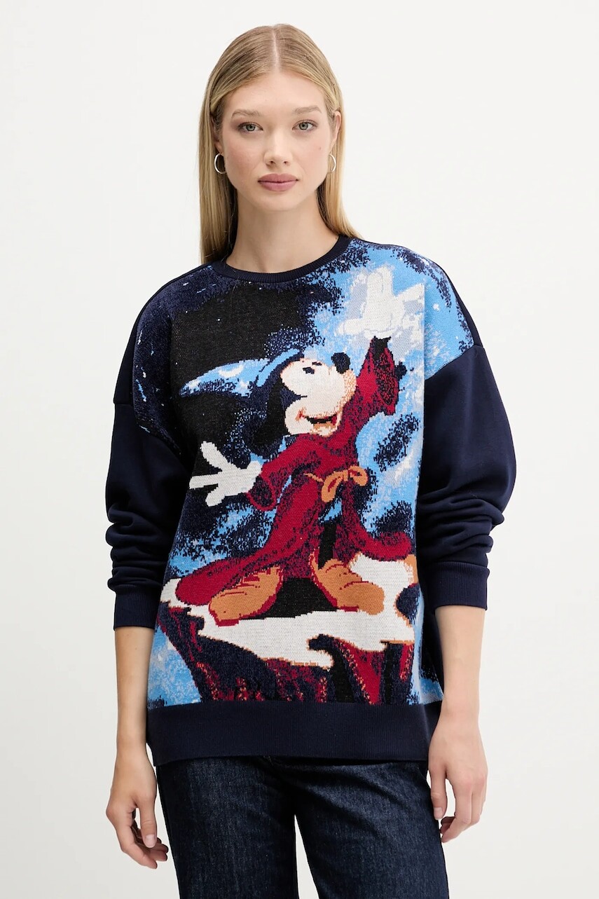 Mikina Desigual FANTASY MICKEY tmavomodrá farba, vzorovaná, 25WWSK15