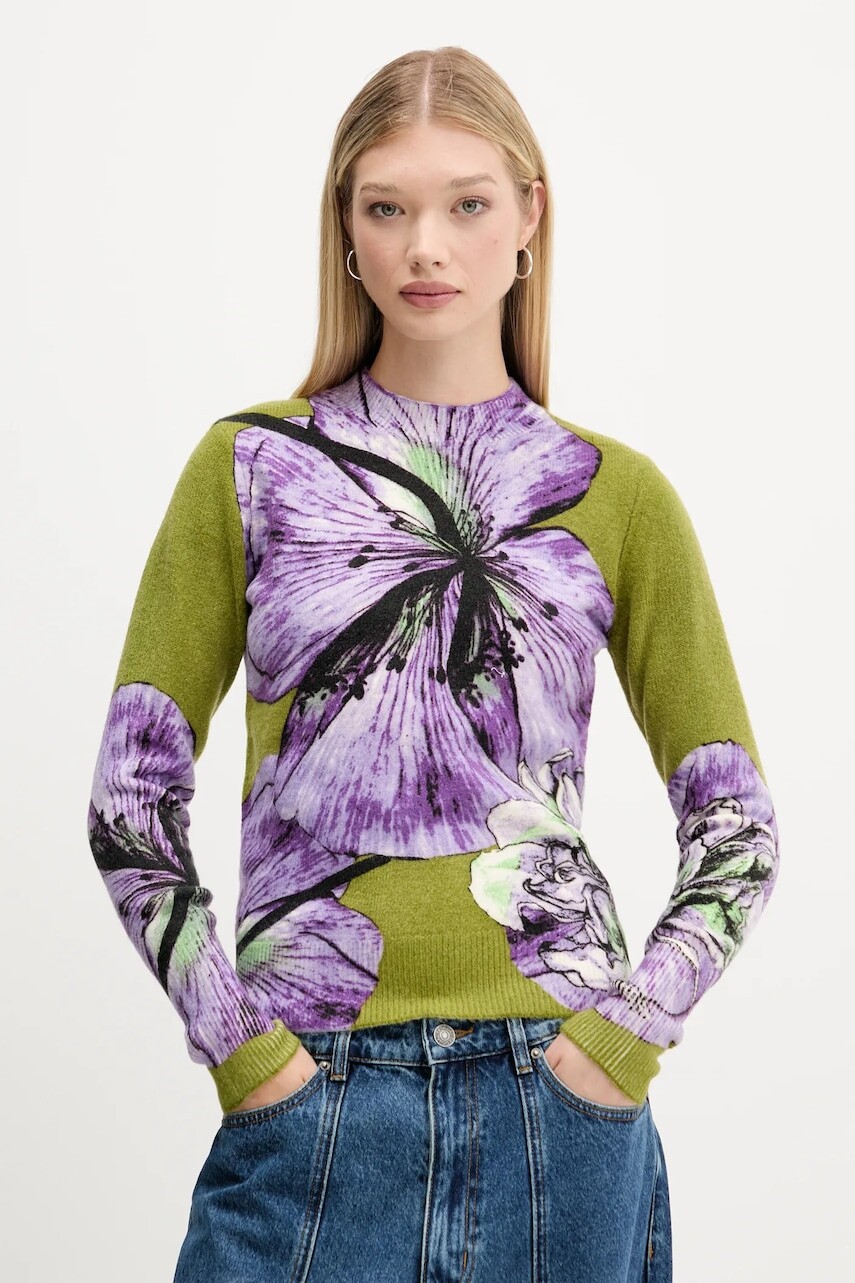 Sveter Desigual ORQUIDEA LACROIX fialová farba, ľahký, 25WWJF42