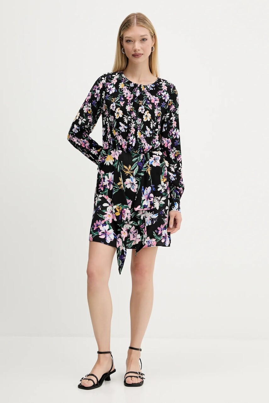 Šaty Desigual FLOR ACRILICA čierna farba, mini, áčkový strih, 25WWVW09