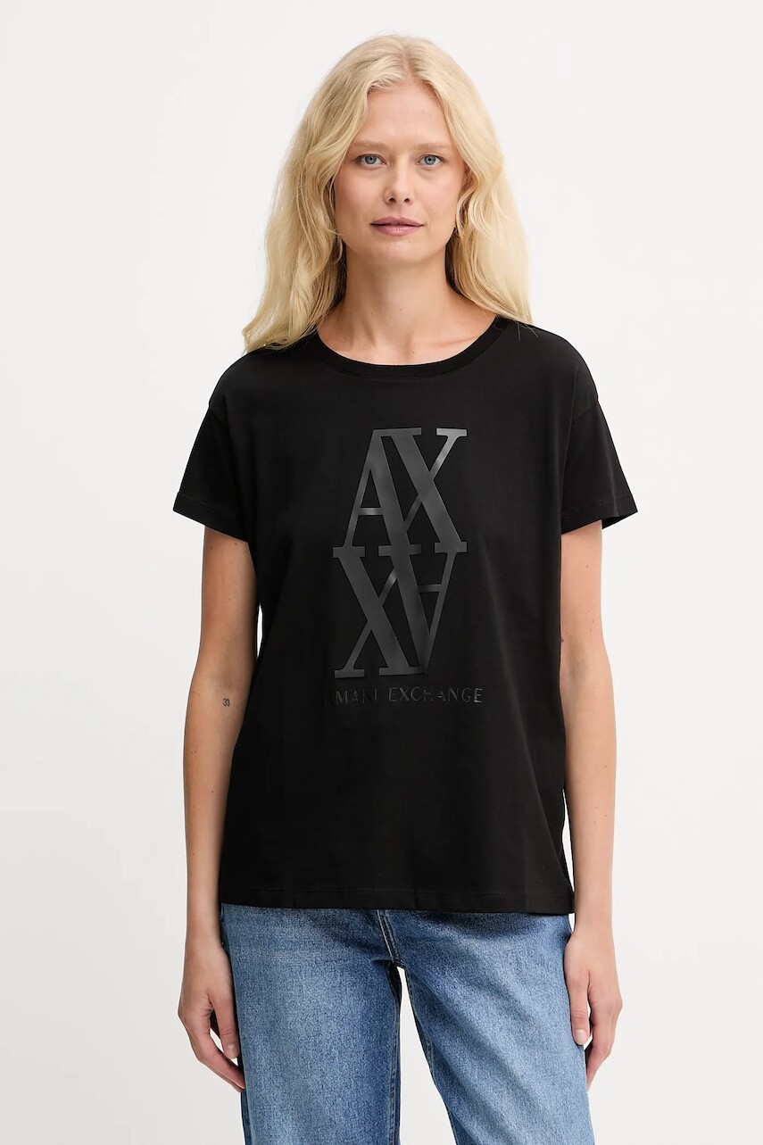 Bavlnené tričko Armani Exchange dámske, čierna farba, XW001373 AF10356