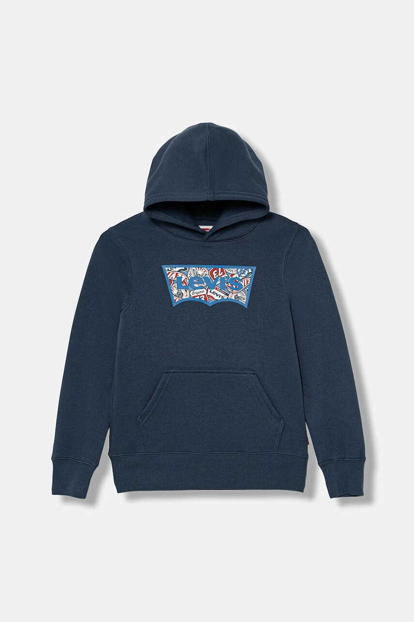 Detská mikina Levi's ON THE ROAD BATWING HOODIE tmavomodrá farba, s kapucňou, s potlačou, 9EP036