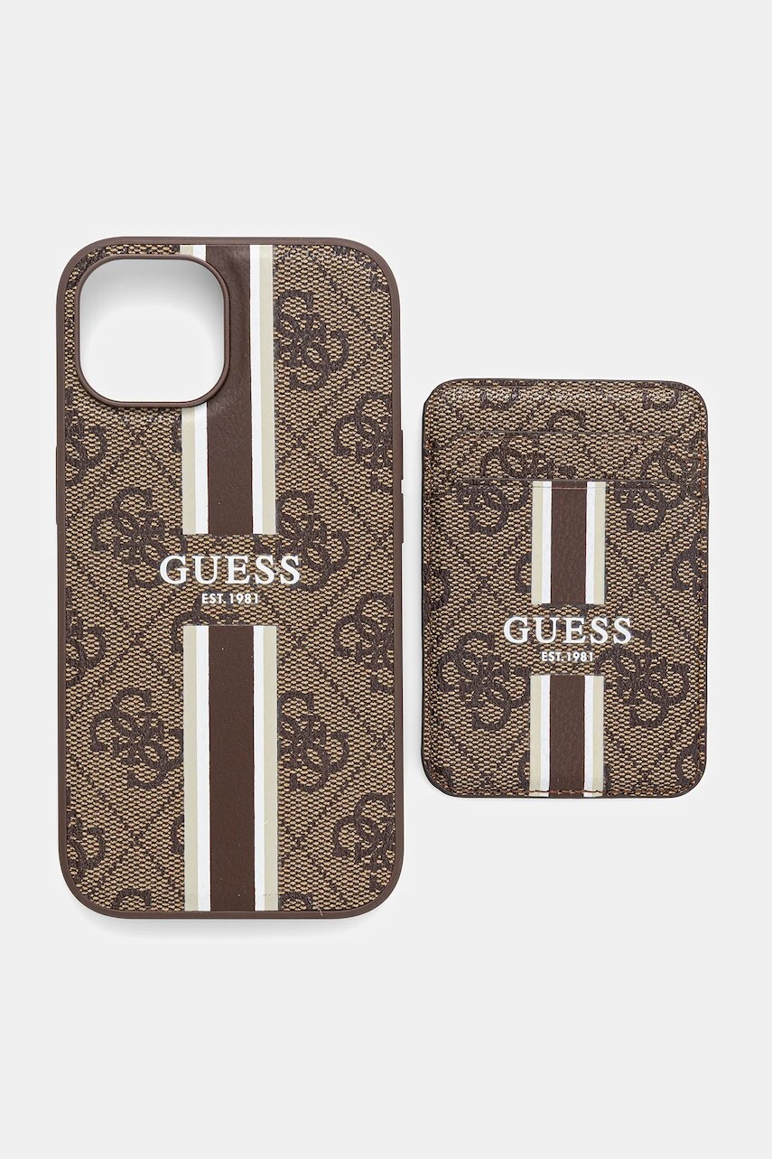 Puzdro na mobil Guess iPhone 15 hnedá farba, GUBPHCP15SP4RPSW