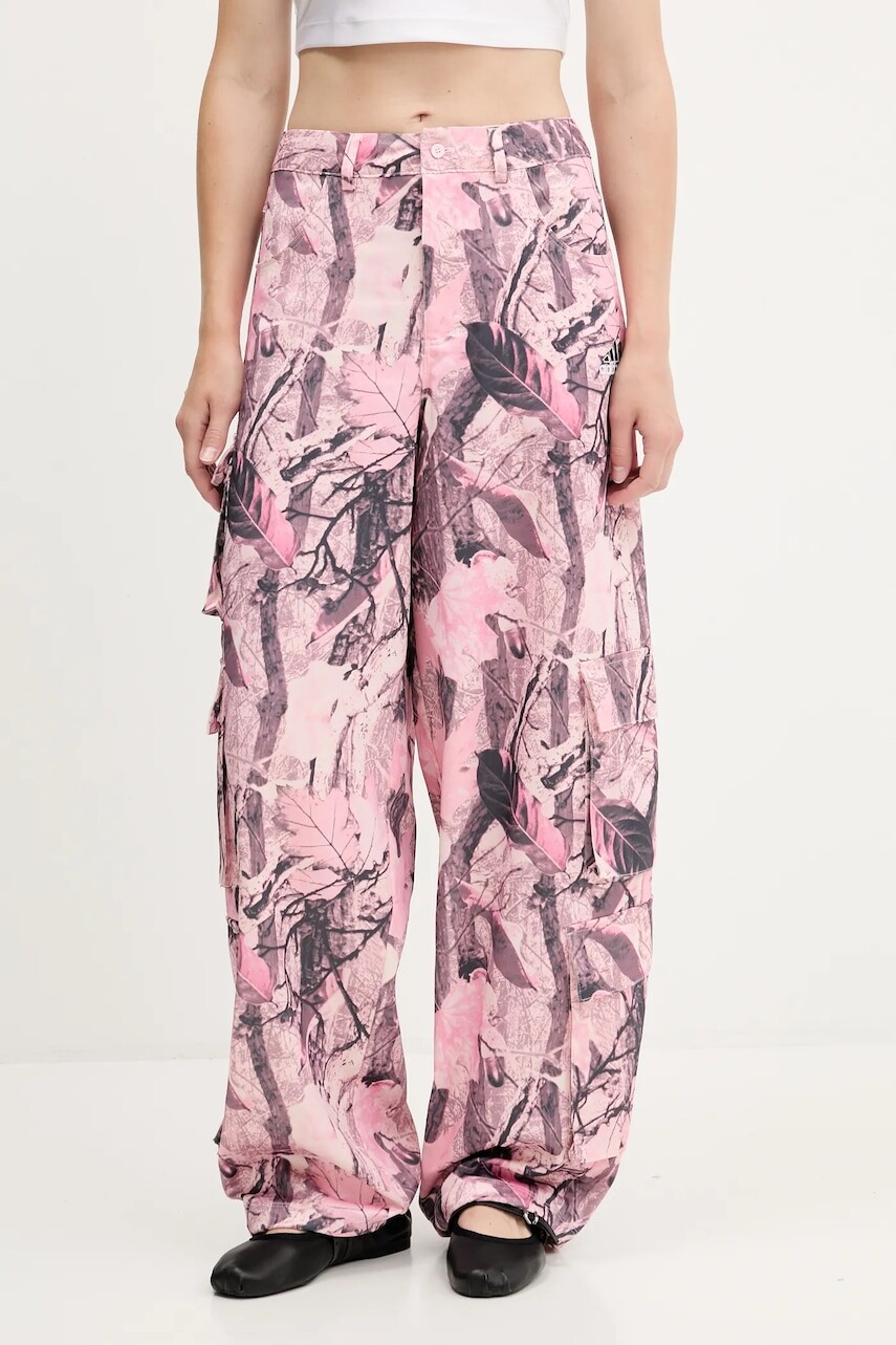 Nohavice adidas Originals Sat Cargo Pants ružová farba, široké, vysoký pás, KC8809