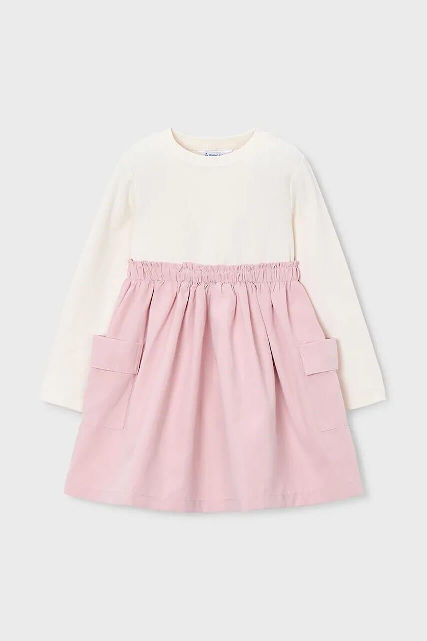 Dievčenské šaty Mayoral ružová farba, mini, áčkový strih, 4930