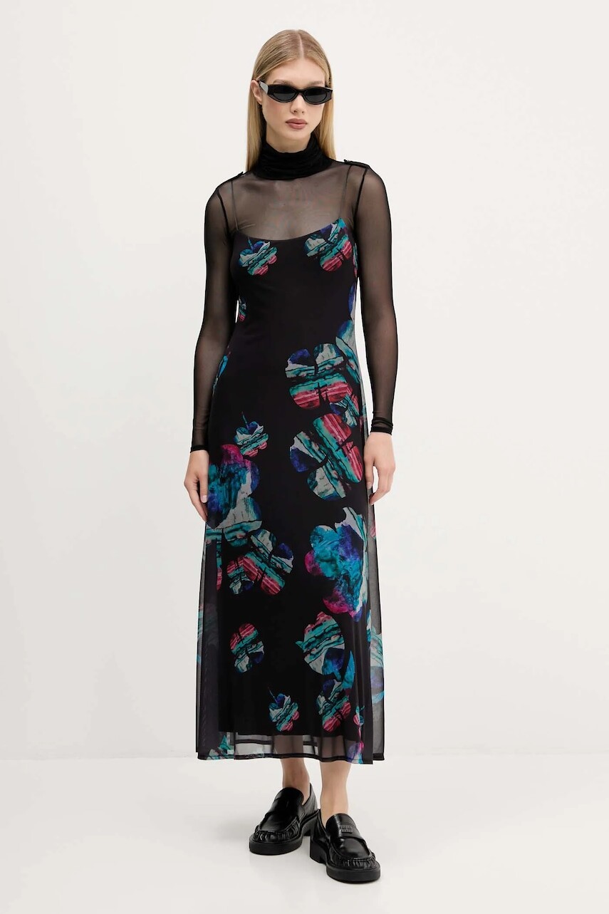 Šaty Desigual WATERCOLOR LACROIX čierna farba, maxi, rovný strih, 25WWVK03