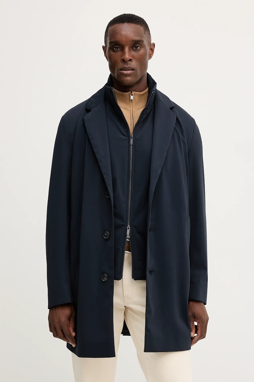 Kabát BOSS tmavomodrá farba, 50545897