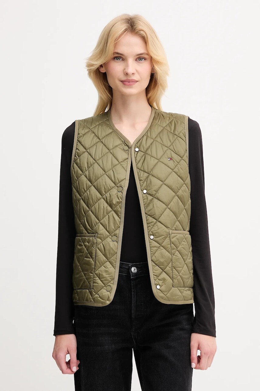 Vesta Tommy Hilfiger zelená farba, prechodná, WW0WW47289