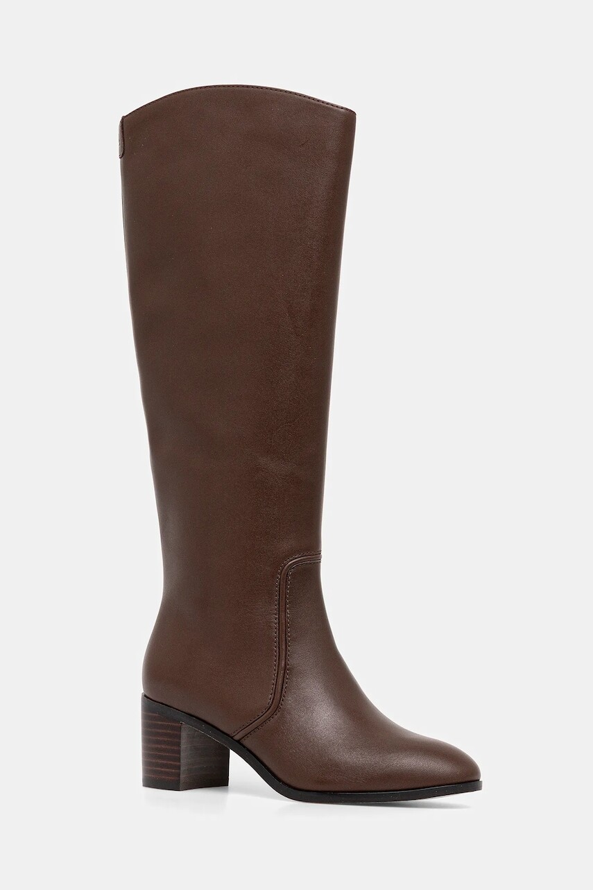 Kožené čižmy Lauren Ralph Lauren Charly hnedá farba, na podpätku, 802974388002