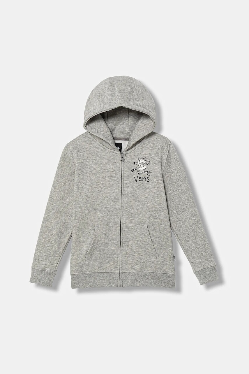 Detská mikina Vans Sk8 Posse Full Zip šedá farba, s kapucňou, s potlačou, VN000PYU02F1