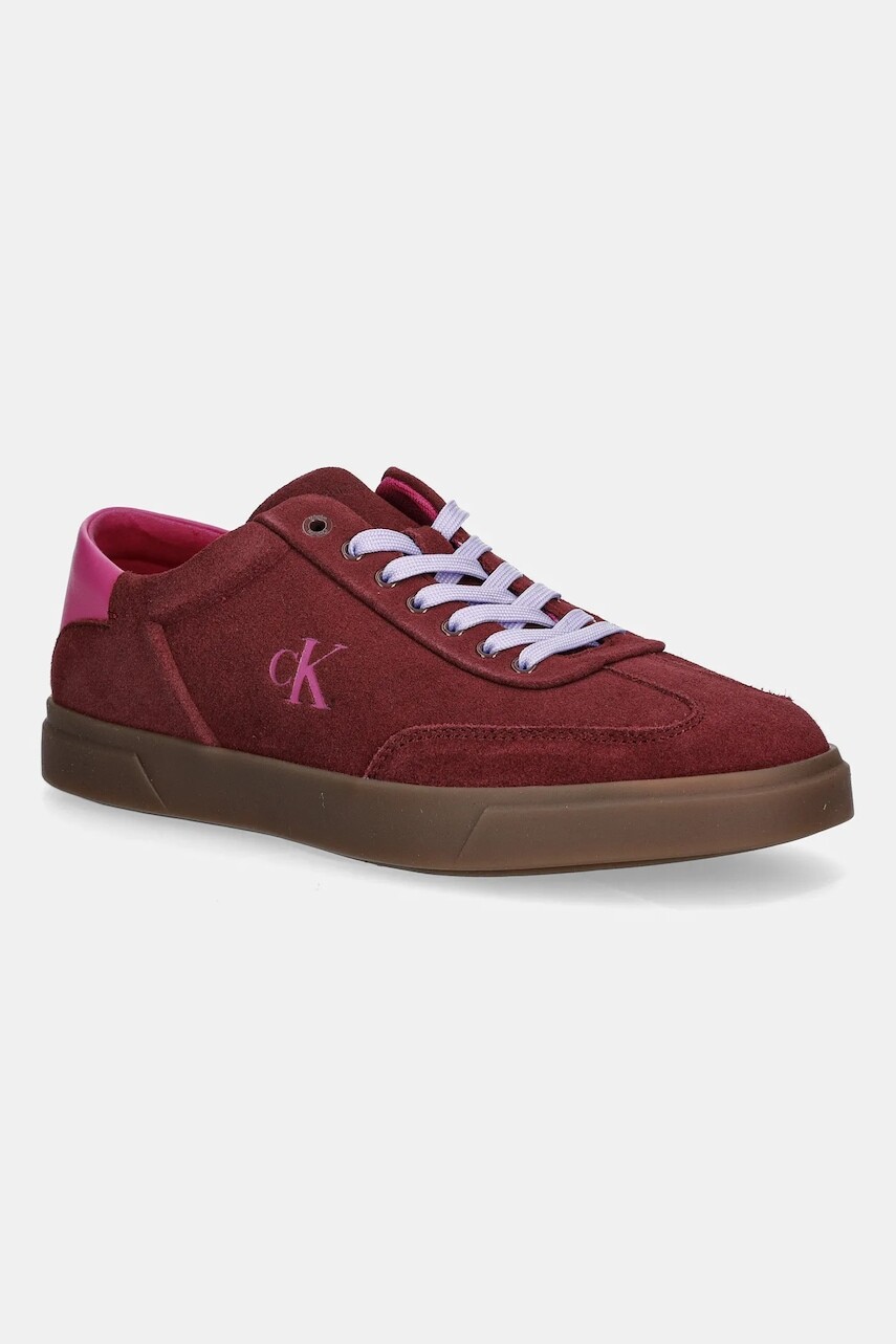 Kožené tenisky Calvin Klein LOW PRO CUPS LACE UP bordová farba, HW0HW02683