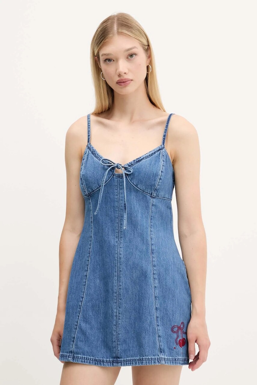 Rifľové šaty Hollister Co. modrá farba, mini, áčkový strih, KI359-5259