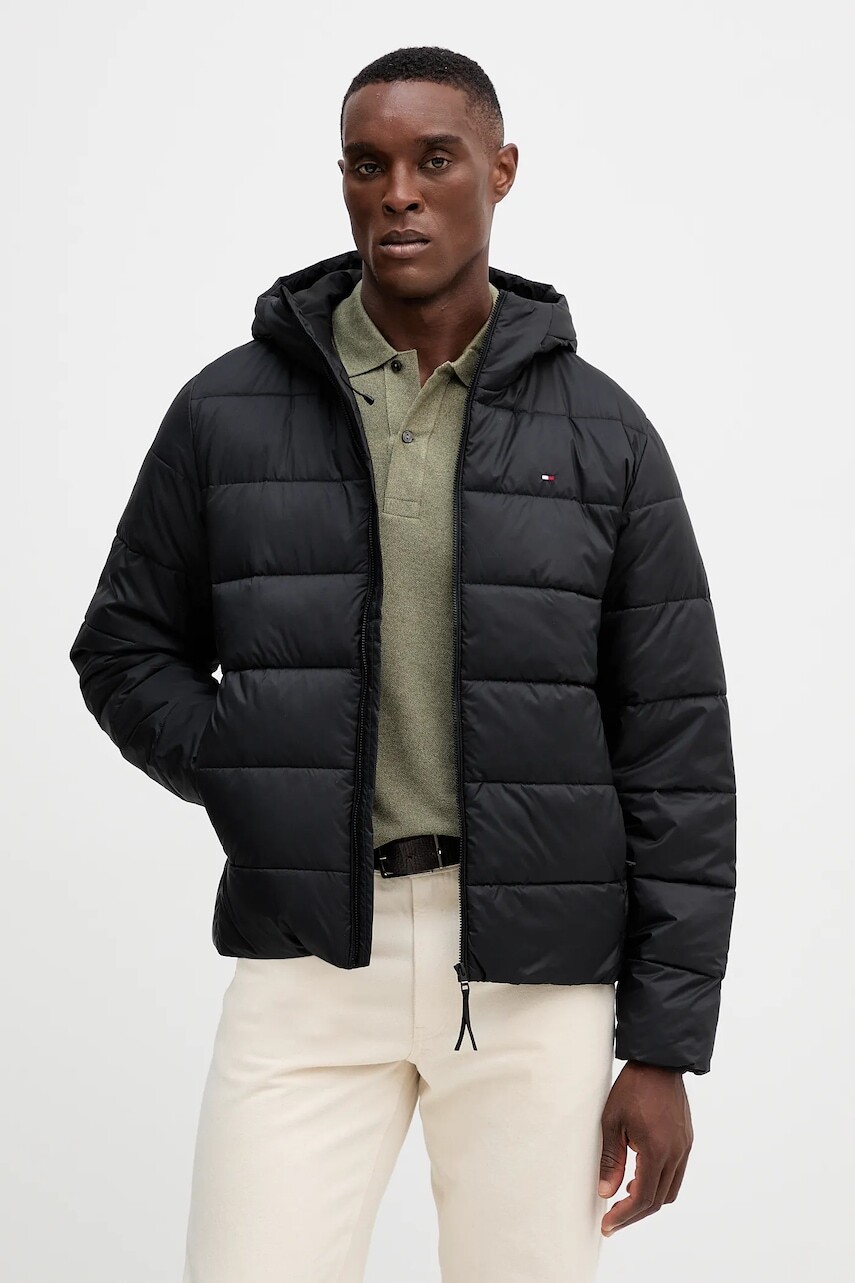 Bunda Tommy Hilfiger čierna farba, prechodná, MW0MW41983