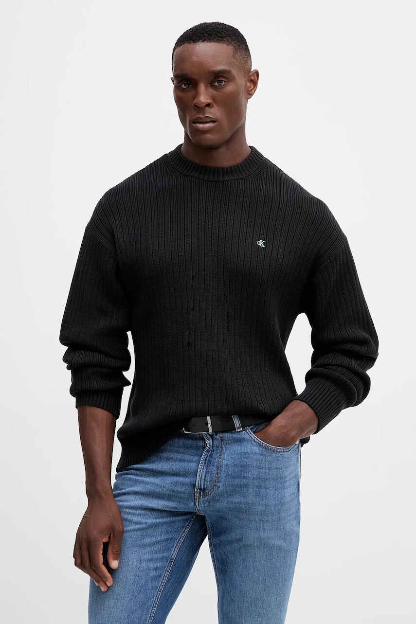 Bavlnený sveter Calvin Klein Jeans čierna farba, LV04RD314G