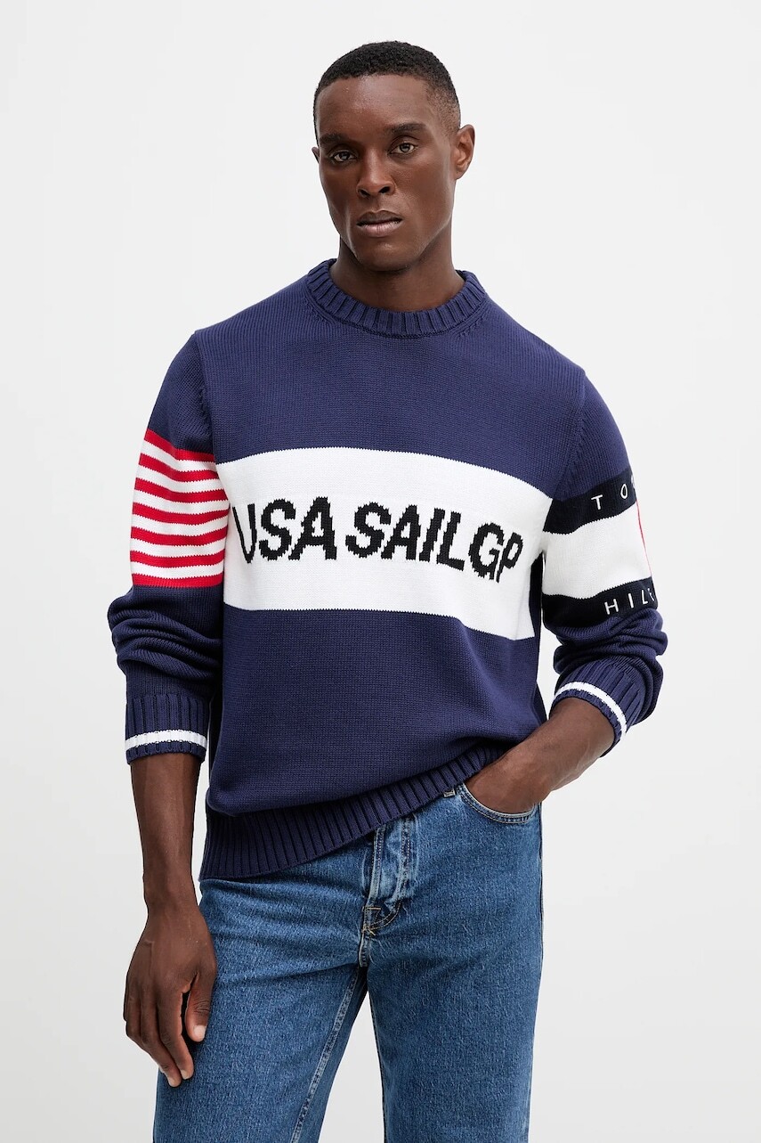 Bavlnený sveter Tommy Hilfiger x SAIL GP tmavomodrá farba, MW0MW41542