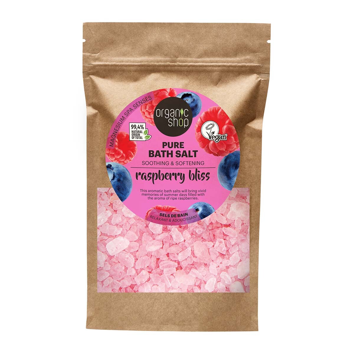 Organic Shop Soľ do kúpeľa Raspberry Bliss (Pure Bath Salt) 500 g