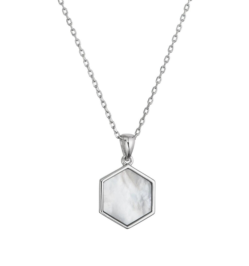 Evolution Group Strieborný dámsky náhrdelník Hexagon s perleťou 12149.1