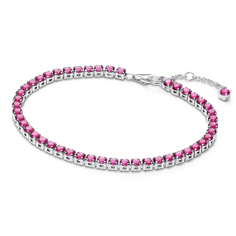 Pandora Tenisový strieborný náramok s ružovými zirkónmi Timeless 591469C04 18 cm