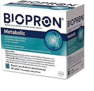 Biopron Metabolic, probiotiká a prebiotiká, podpora práce tela s tukmi a cukrami, 20 vreciek