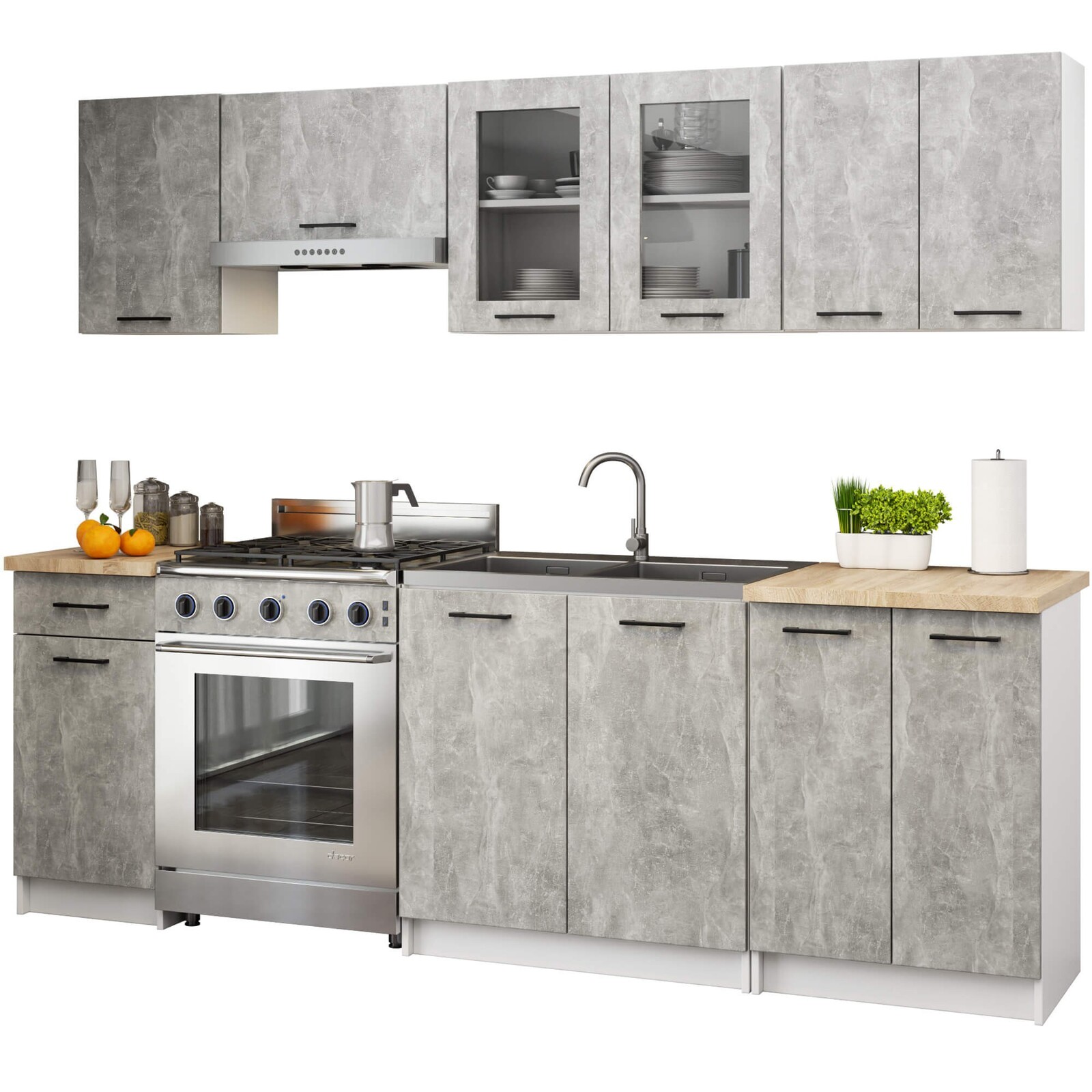 Kuchyňská linka Olivie 2,4 m prosklená beton