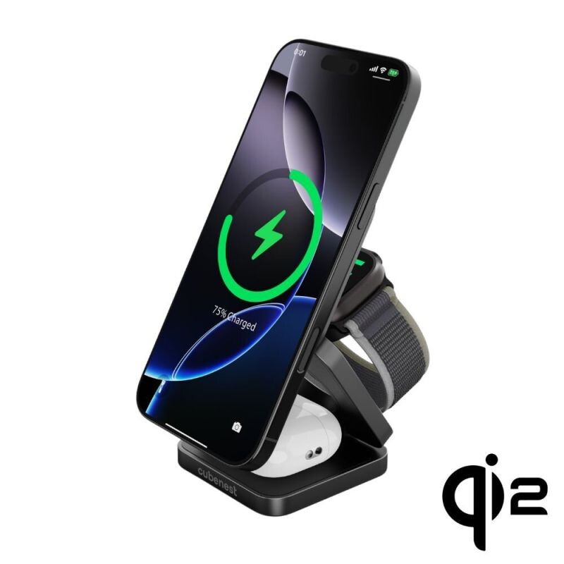 Cubenest Qi2 3v1 Skládací bezdrátová nabíječka SQ312 Pro - černý titan SQ312PROBK
