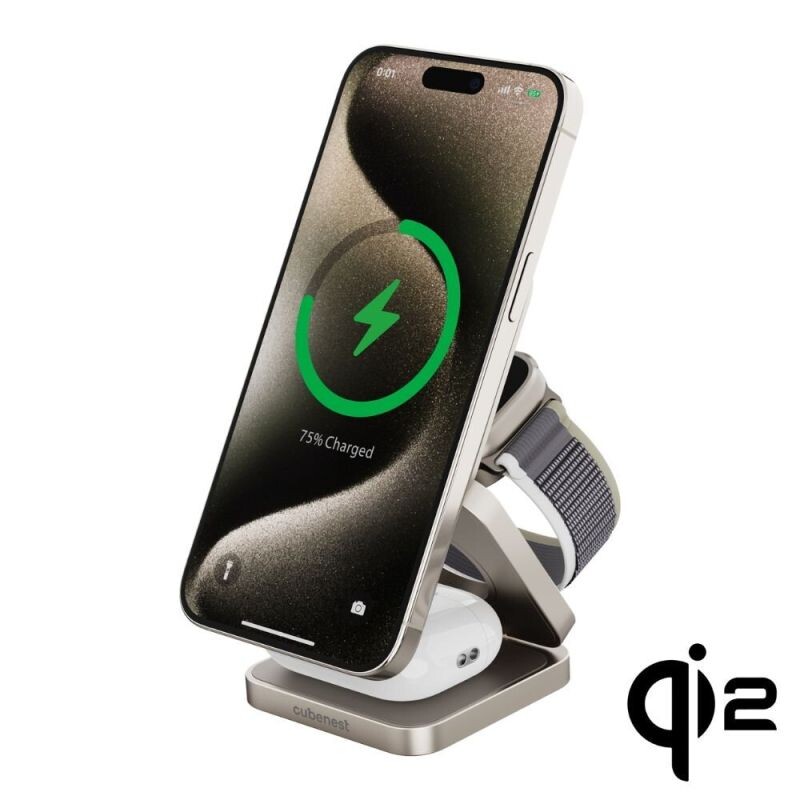 Cubenest Qi2 3v1 Skladacia bezdrôtová nabíjačka SQ312 Pro - titanová SQ312 FOLD PRO