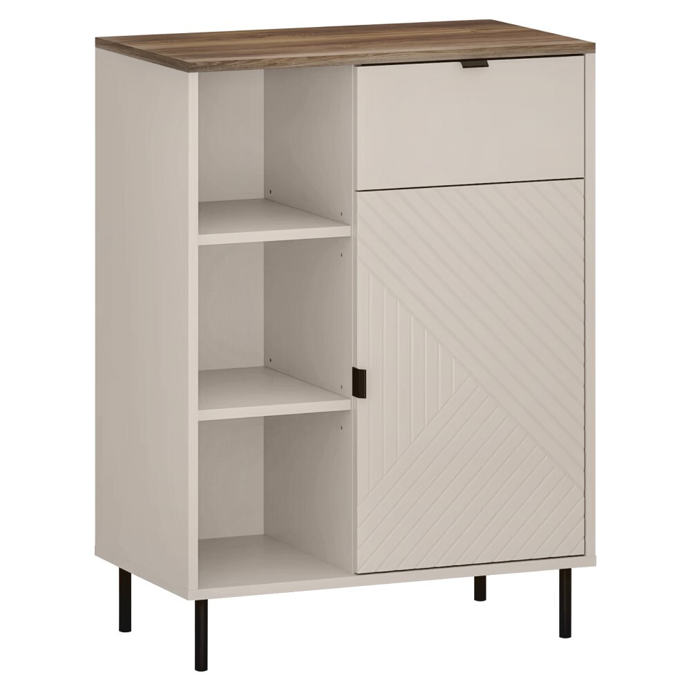 KONDELA Eyco 1D1S jednodverový regál so zásuvkou kašmír / dub castello