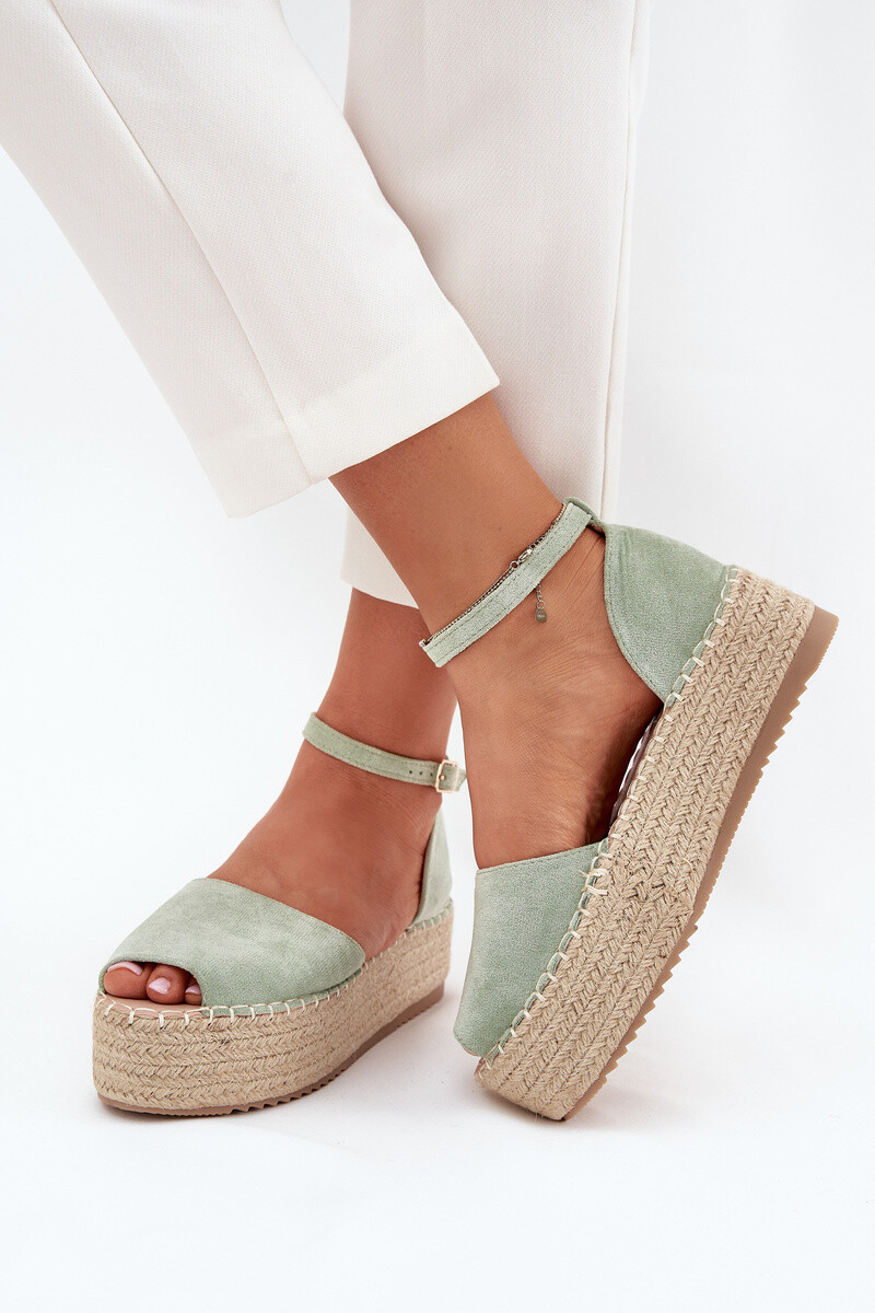 Dámske svetlozelené espadrilky na vysokej platforme s pleteným zdobením - 36