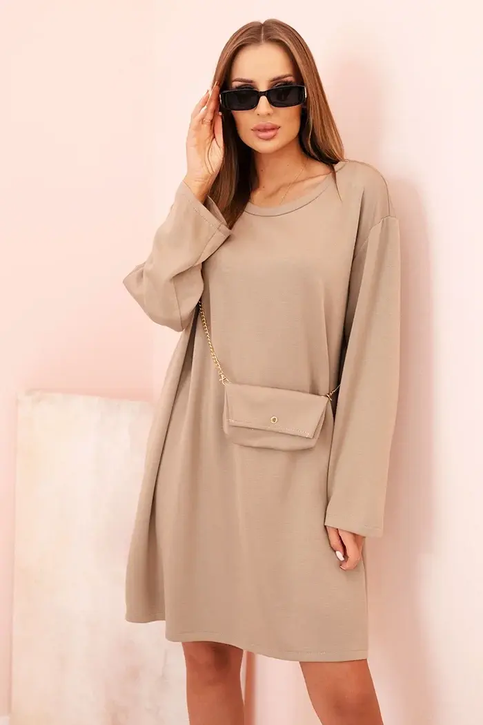 Kesi Włoski Dámska viskózová sukňa Plus Size s kabelkou na retiazke tmavo béžová
