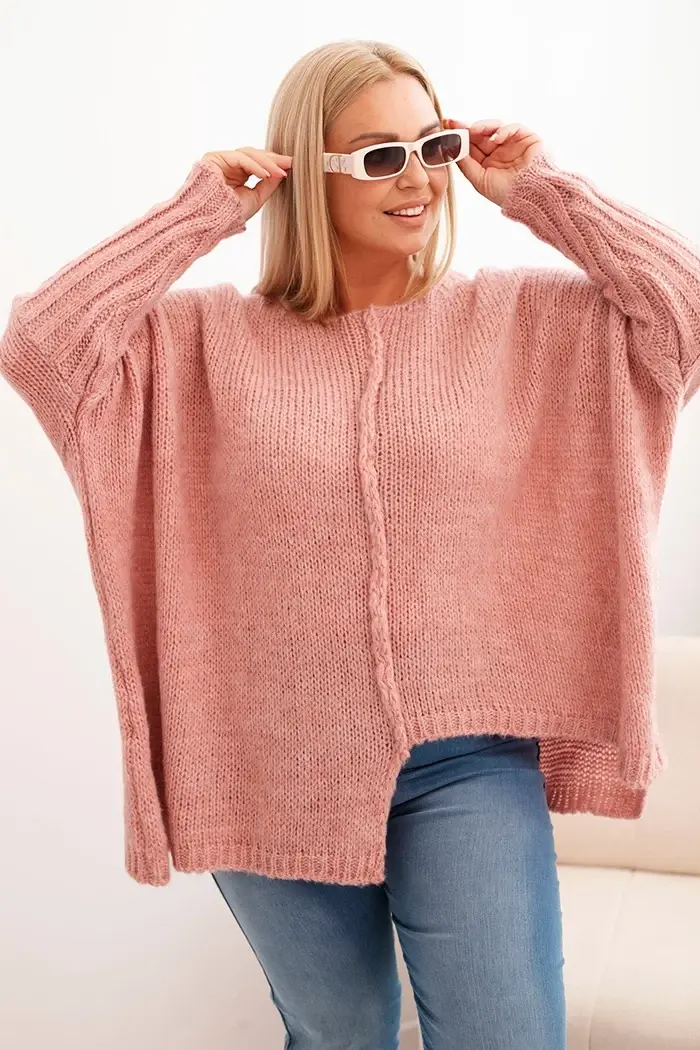 Kesi Włoski Dámsky sveter Plus Size z akrylom vo voľnom strihu a rukávom 3/4 tmavoružový