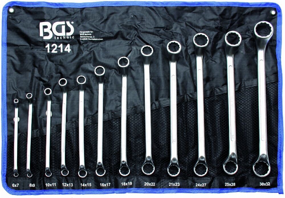 Cranked double ring spanner set, 12 pcs. 6x7- 27x30