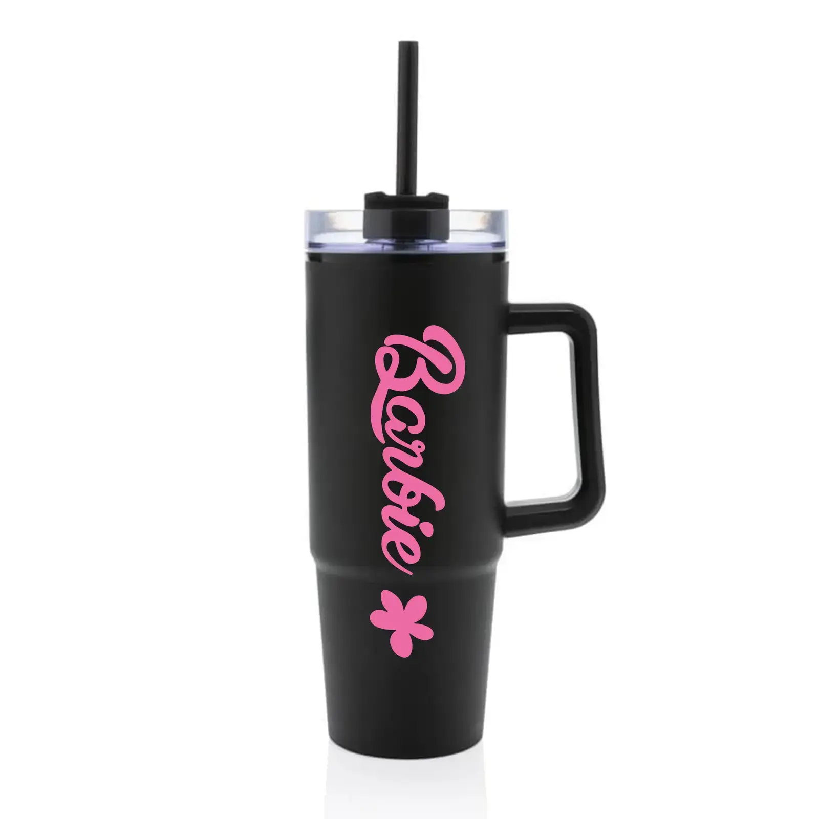 BARBIE - černý cestovní hrnek s průhledným víčkem 900 ml