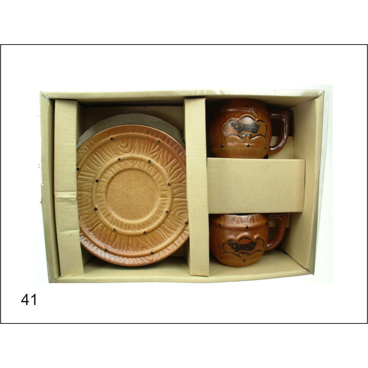 Súprava hrnčekov a tanierikov Erevan Western 41 - hnedá