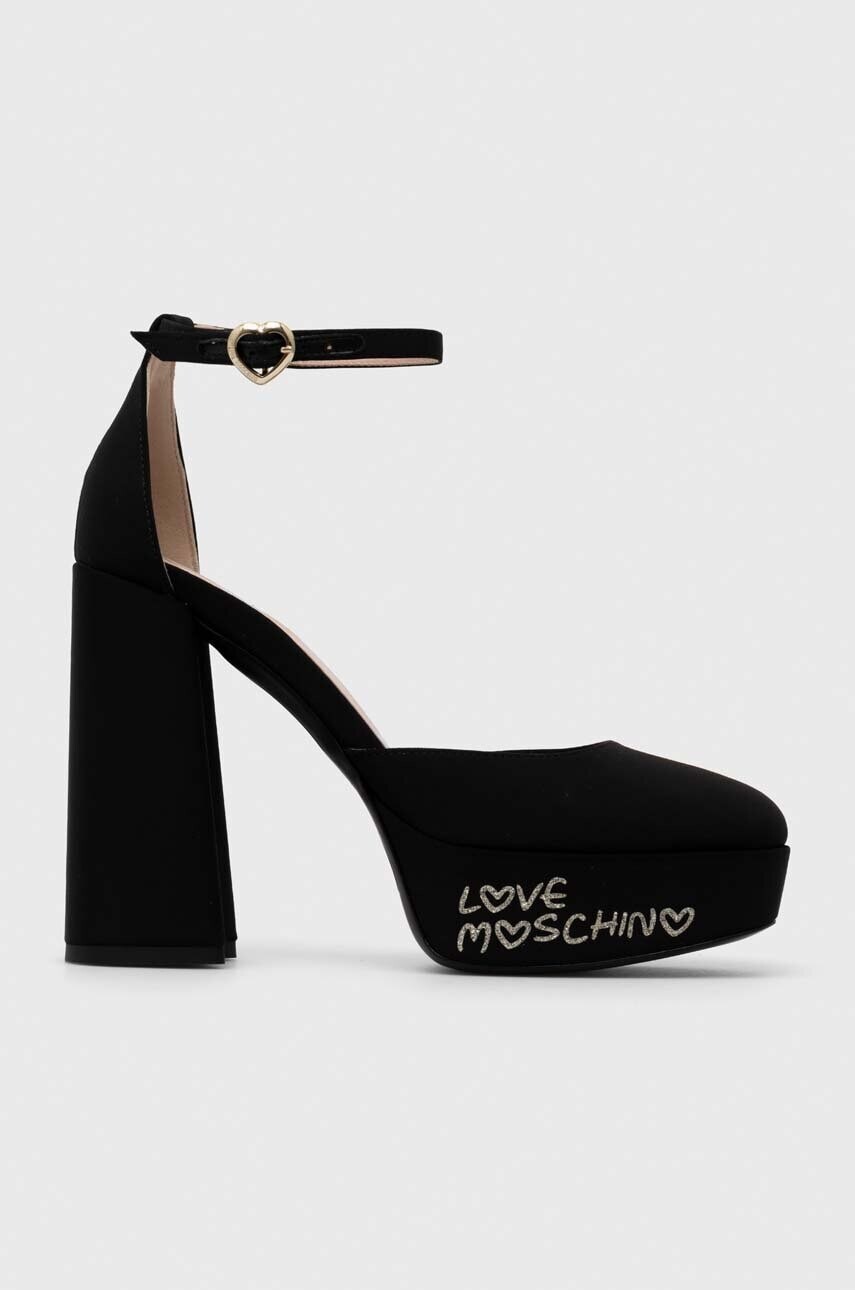 Šľapky Love Moschino čierna farba, na podpätku, JA1030CG1IIM0000