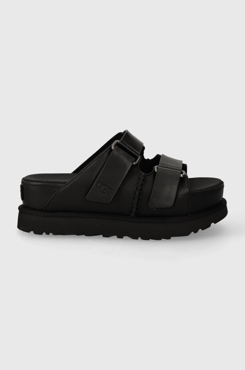 Kožené šľapky UGG Goldenstar Hi Slide čierna farba, na platforme, 1152651
