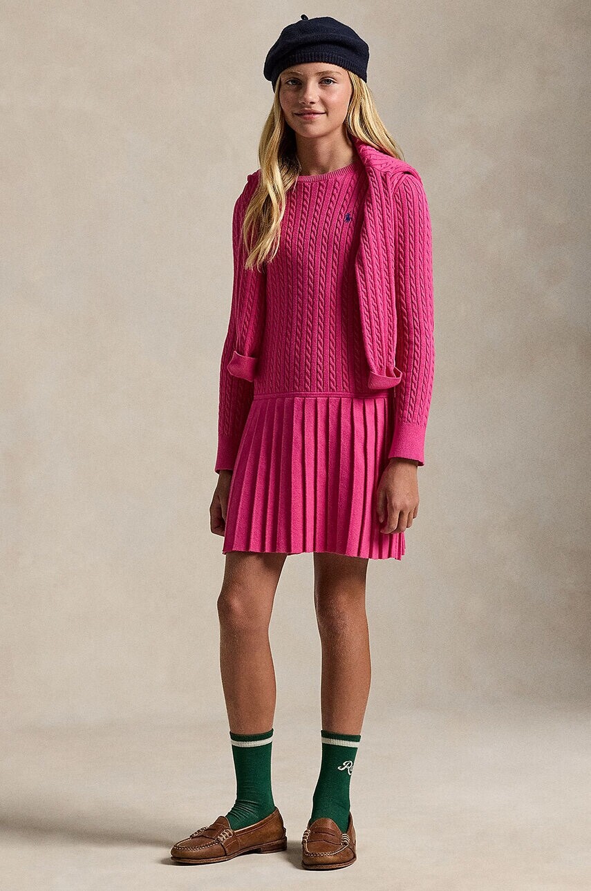 Dievčenské šaty Polo Ralph Lauren ružová farba, mini, áčkový strih, 313950782001