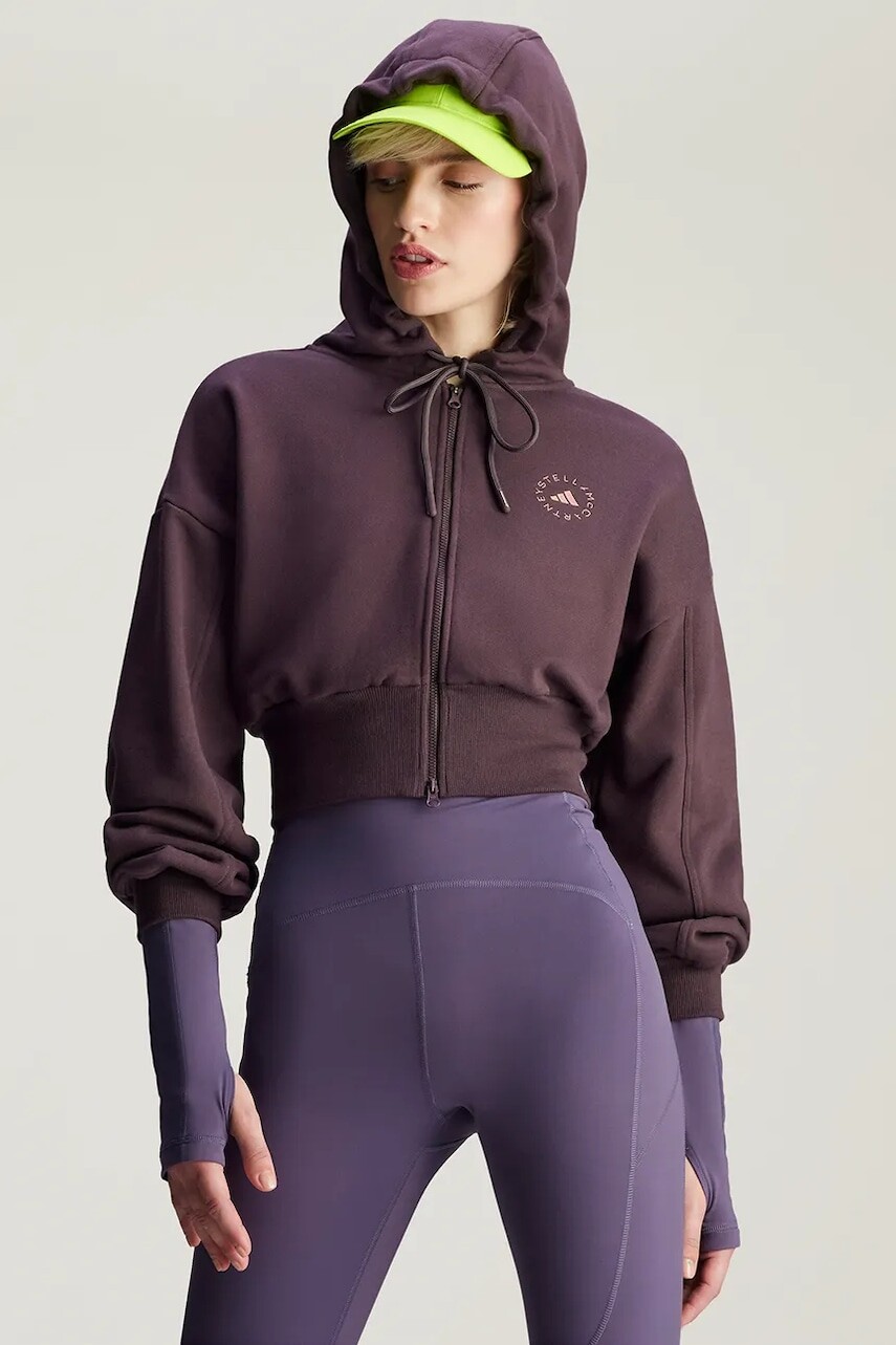 Tepláková mikina adidas by Stella McCartney fialová farba, s kapucňou, jednofarebná, IZ5011