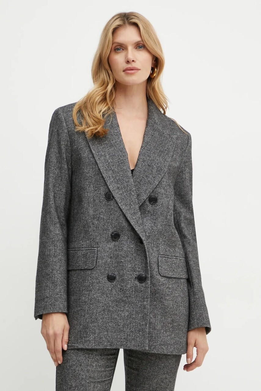 Vlnené sako MAX&Co. šedá farba, oversize, vzorované, 2426046044200