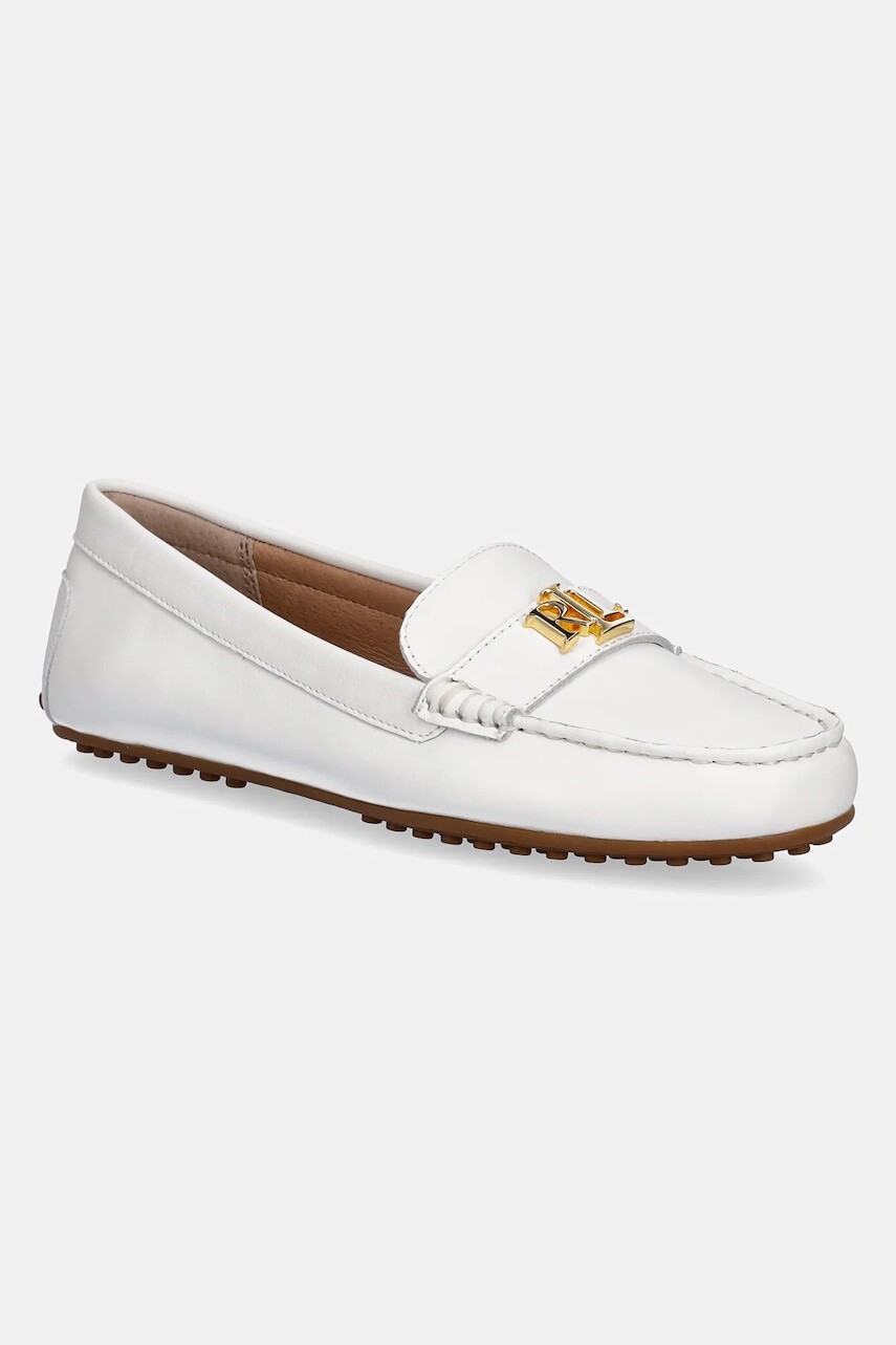 Kožené mokasíny Lauren Ralph Lauren Barnsbury dámske, biela farba, na plochom podpätku, 802852847024