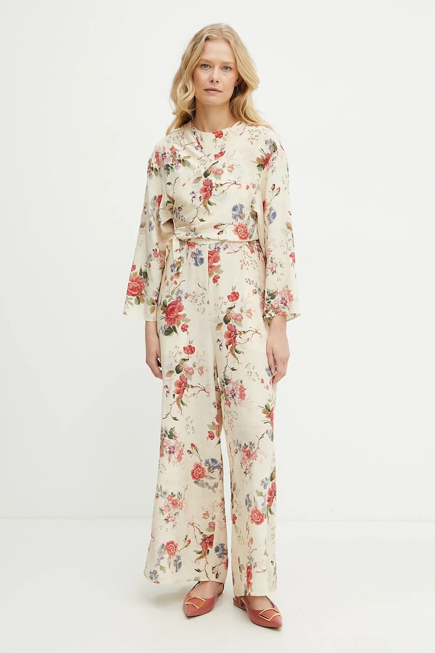 Hodvábny overal Weekend Max Mara béžová farba, s okrúhlym výstrihom, 2515231012600