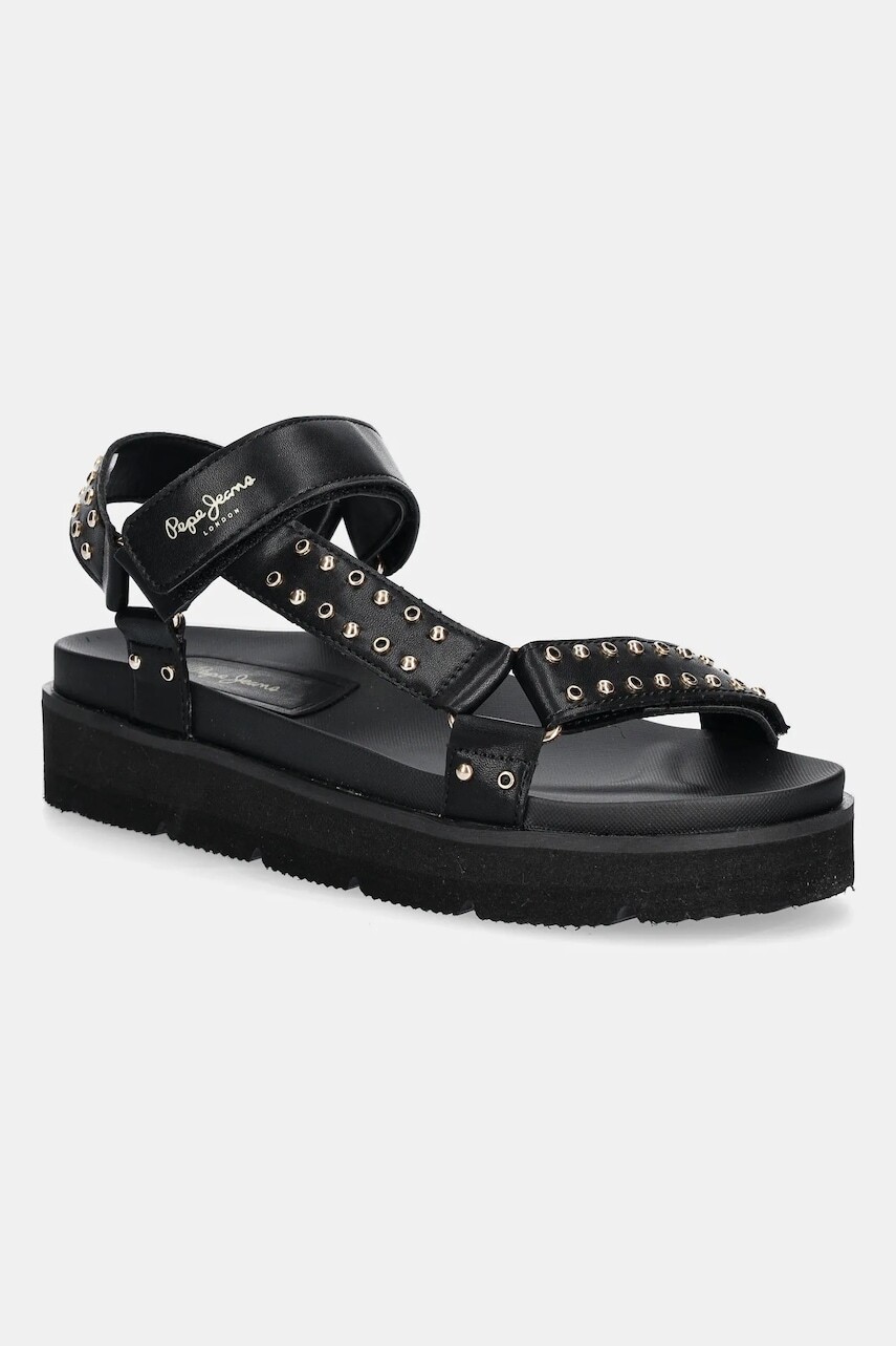 Sandále Pepe Jeans POLA METAL čierna farba, na platforme, PLS90678