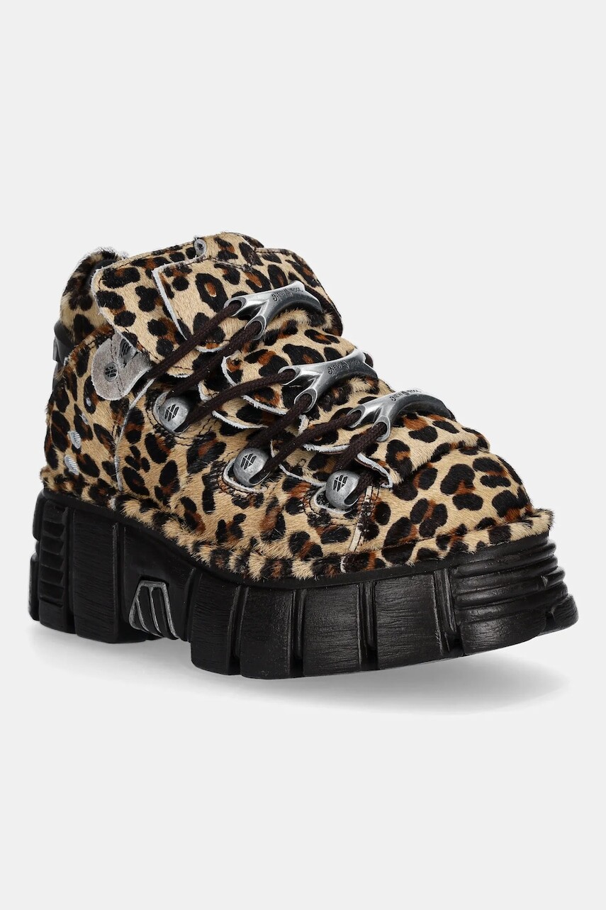 Semišové tenisky New Rock PELO LEOPARDO PONY hnedá farba, M-106-C114
