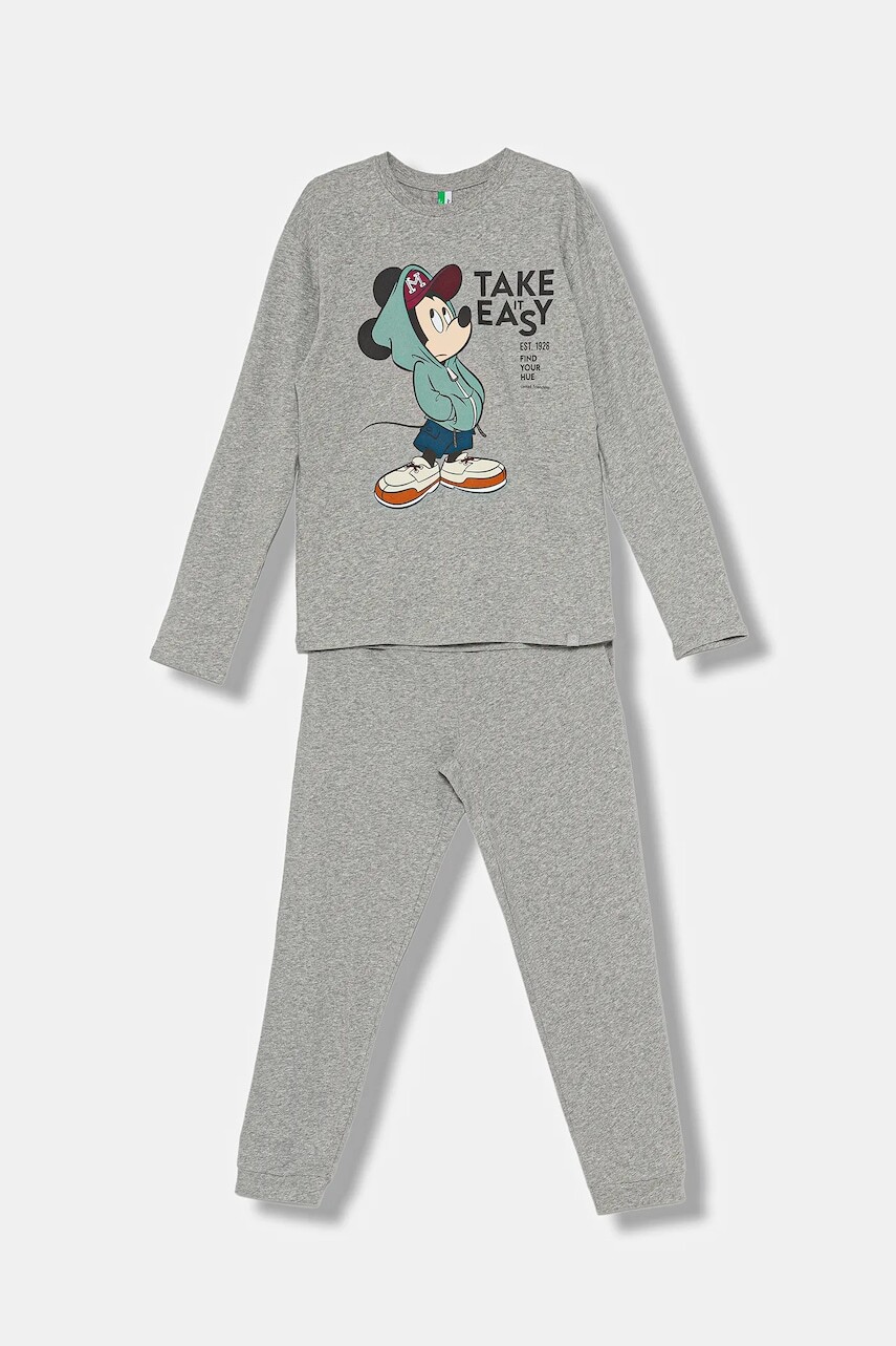 Detské bavlnené pyžamo United Colors of Benetton šedá farba, s potlačou, 3VR50P08Z